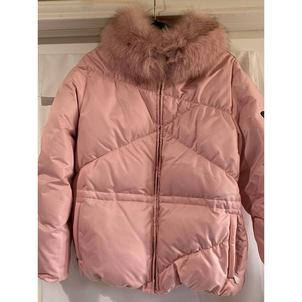 1 Madison Pink puffer jacket zipper pockets/phone pocket/fox fur-Medium
